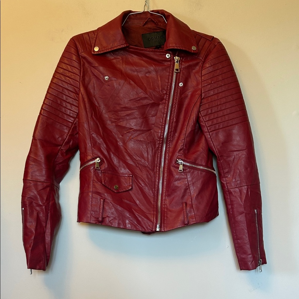 Comme USA pleather jacket silver tone trim & decorative stitches size small